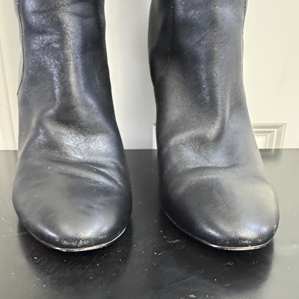 J. Crew Elegant Black Pull Up Soft Leather Heeled Boots, Sz 8 - Picture 5 of 12
